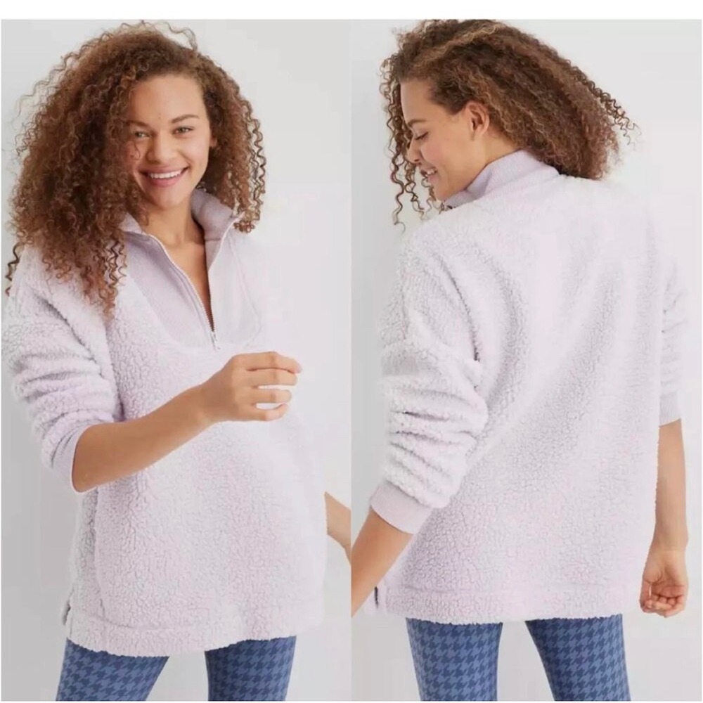 Aerie Sherpa Half Zip Pullover Purple Fleece Sweatshirt Women's Medium NWOT